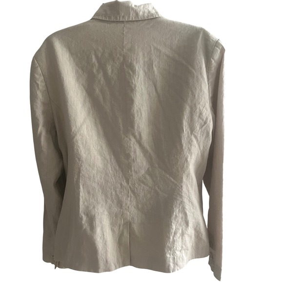 Quiet Luxury Linen Blazer Jacket Womens L Beige Minimalist Coastal Chic‎ Summer - Picture 6 of 8